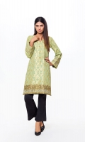 Golden Jacquard Shirt with Embroidery border on sleeves & Hem Jacquard 1 Pc(Shirt Only)