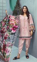 Dyed and Embroidered front 1.25 M Printed back and sleeves 1.9M Printed trouser 2.5 M Chiffon Dupatta 2.5M Embroidered Panel 0.3M