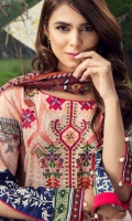Printed and embroided front 1.25 M Printed back and sleeves 1.9M Printed trouser 2.5 M Chiffon Dupatta 2.5M