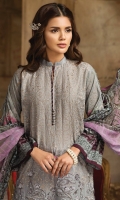 Lawn Embroidered Front  Lawn Printed Back  Lawn Printed Sleeves  Lawn Embroidered Border for Front  Crinkle Chiffon Printed Dupatta  Plain Trouser