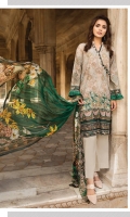 Lawn Printed Back  Lawn Print Embroidered Sleeves  Lawn Printed Border for Front  Crinkle Chiffon Printed Dupatta  Plain Trouser