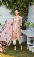 LAWN EMBROIDERED FRONT LAWN PRINTED BACK AND SLEEVES ORGANZA EMBROIDERED BORDER FOR FRONT CHIFFON PRINTED DUPATTA ORGANZA EMBROIDERED BORDER FOR TROUSER PLAIN TROUSER