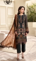 EMBROIDERED CHIFFON FRONT EMBROIDERED CHIFFON BACK EMBROIDERED CHIFFON SLEEVES EMBROIDERED SLEEVES GRIP BORDERS EMBROIDERED FRONT & BACK BORDERS  EMBROIDERED CHIFFON DUPATTA EMBROIDERED DUPATTA BORDER DYED TROUSER TROUSER PATCH