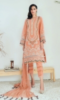 Embroidered Lawn Front Embroidered Lawn Back Embroidered Lawn Sleeves Embroidered Lawn Front, Back & Sleeves Border Embroidered Chiffon Dupatta Dyed Organza  Dyed Trouser