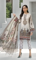 Digital Printed Shirt Embroidered Neck Patch Embroidered Front Border Digital Printed Chiffon Dupatta Embroidered Trouser 