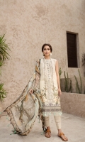 PRINTED EMBROIDERED FRONT PRINTED BACK & SLEEVES PRINTED CHIFFON DUPATTA EMBROIDERED FRONT BORDER DYED ORGANZA DYED CAMBRIC LAWN TROUSER