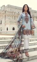 Digital Printed Shirt Embroidered Front Border Patch Embroidered Neck Patch Digital Printed Chiffon Dupatta Dyed Trouser Dyed Organza Patch