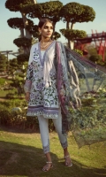Digital Printed Shirt Digital Printed Chiffon Dupatta Embroidered Front  Embroidered Front Border  Embroidered Neck Patti Embroidered Trouser Patch Dyed Trouser Dyed Organza Patch