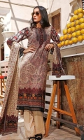 Printed Lawn Shirt : 3 Meters Printed Lawn Dupatta : 2.5 Meters Dyed Lawn Trouser : 2.5 Meters