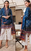 Printed Lawn Shirt : 3 Meters Printed Lawn Dupatta : 2.5 Meters Dyed Lawn Trouser : 2.5 Meters