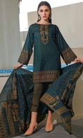 Printed Lawn Shirt : 3 Meters Printed Lawn Dupatta : 2.5 Meters Dyed Lawn Trouser : 2.5 Meters