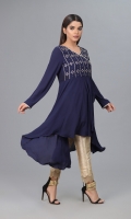 Navy Blue Jorjet Fabric with Mirror work Embellishments on body and Samosa lace finishing on body and sleeves