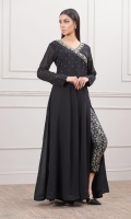 Black Jorjet Gown with one side slid open and hand embellishment work on the body and sleeves