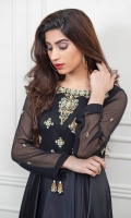Black Schiffon Dress with Hand Embroidered work on body and sleeves, daaman in satin silk fabric to give a blended outlook.