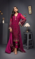 Embroidered Shirt 3 Mtr Inner 2 Yards Embroidered Chiffon Dupatta 2.5 Mtr Raw Silk Trouser 2.5 Mtr Embroirdered Lace 2.5 Mtr