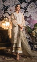 2 Mtr Embroidered Shirt 2.5 Mtr Chiffon Embroidered Dupatta 2.5 Mtr Printed Trouser 1 Yard Embroidered Trouser lACE 2 Yard Daman And Sleeves Lace 1 Yard Embroidered Front Lace