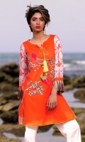 Fabric: Lawn  Color: Orange  Y Neckline  Embriodered front  Tussled Sleeves