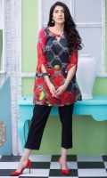 Fabric: Lawn  Color: Red  Round Neckline with button  Print front