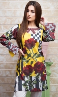 Fabric: Lawn  Color: Maroon and Yellow  Embellished Neckline  Printed front  Button Sleeves
