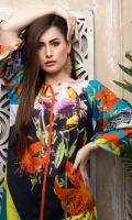 Fabric: Lawn  Color: Black  Boat Neck  Printed front  Cut sleeves