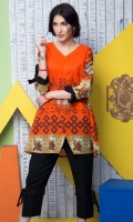 Fabric: Lawn  Color: Orange  V Neck with front slit tunic  Sleeves Bow