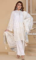 printed lawn shirt with Embellished placket with printed lawn tasseled dupatta and straight trouser in regular fit.