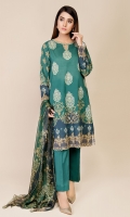 Printed Wider Width Lawn Shirt(2.50m) Printed & Embroidered Bember Chiffon Dupatta(2.50m) Dyed Cambric Shalwar(2.50m)