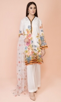 Printed Wider Width Lawn Shirt(2.50m) Embroidered Polynet Dupatta(2.50m) Dyed Cambric Shalwar(2.50m)