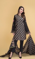 Printed Wider Width Lawn Shirt(2.50m) Dyed & Embroidered Wider Width Lawn Sleeves(0.75m) Printed & Embroidered Cotton Lawn Dupatta(2.50m) Dyed Cambric Shalwar(2.50m)