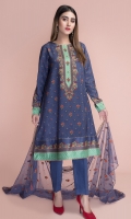 Digital Printed Cotton Silk Shirt(2.90m) Dyed & Embroidered Poly Net Dupatta(2.50m) Dyed Cotton Silk Shalwar(2.50m)