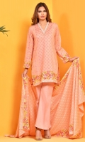 Printed ww cotton lawn shirt front(1.25M) ,Printed ww cotton lawn shirt back(1.25M) ,Printed cotton lawn dupatta(2.5M),Dyed cambric shalwar(2.5M)