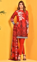Printed and Embroidered cotton lawn shirt(2.50m) Printed cotton lawn dupatta(2.50m) Dyed cambric shalwar(2.50m)
