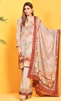 Digital Printed Wider Width cotton lawn shirt(2.5M) Digital Printed cotton lawn dupatta(2.5M) Printed cambric shalwar(2.5M) Embroidered organza neckline(1.00)