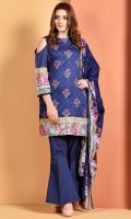 Printed and embroidered Wider Width cotton lawn shirt front(1.25 M) Printed Wider Width cotton lawn shirt back(1.65 M) Printed and embroidered cotton lawn dupatta(2.5 M) Dyed cambric shalwar(2.5 M)
