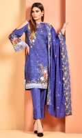 Digital Printed cotton lawn shirt(2.90m) Printed and embroidered cotton lawn dupatta(2.50m) Dyed cambric shalwar(2.50m)