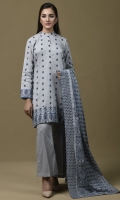 Printed wider width Khaddar Shirt(2.50m) Printed & Embroidered Khaddar Dupatta(2.50m) Dyed Khaddar Shalwar(2.50m)
