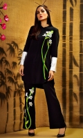 black button front top with front floral embroidery and silk cuffs in regular fit