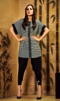 Geometrical printed top with front applique and embroidered button front placket in regular fit