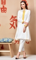 White embroidered kurta with yellow applique in regular fit