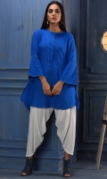 A Chic Round Hem Shirt With A Fashionable Front Placket Which Can Be Worn, With Or Without Showing The Buttons.  Flared Sleeves Add Galm To The Shirt.  The Front Has A Shorter Length Then The Back.  Can Be Worn,With Trousers Or Shalwar.
