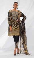 Front Lawn Gold Printed Embroidered 1.25m Back & Sleeves Lawn Gold Printed 2.0m Embroidered Shalwar 2.5m Printed Chiffon Dupatta 2.5m