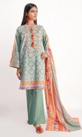 Front & Back Lawn Printed 2.5m Sleeve Lawn Print Embroidered 0.5m Lawn Printed Dupatta 2.5m Shalwar 2.5m