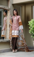 Shirt Front: Embroidered/Dyed - 1.25 Meters Shirt Back: Printed - 1.25 Meters Dupatta: Net/Printed - 2.5 Meters Sleeves: Printed - 1 Pair Trouser: Printed - 2.5 Meters Border: Printed - 1 Piece Border: Printed - 1 Piece