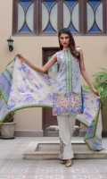 Shirt Front: Printed - 1.25 Meters Shirt Back: Printed - 1.25 Meters Dupatta: Printed - 2.5 Meters Sleeves: Printed - 1 Pair Trouser: Dyed - 2.5 Meters Bunch: Embroidered - 2 Pieces Motif: Embroidered - 2 Pieces