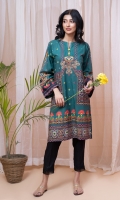 A green digital printed ethnic kurta on cambric fabric. Suzani theme inspired print along the shirt.