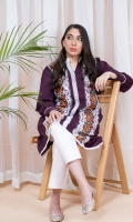 A stunning plum cambric A-line shirt with floral embroidery on the panels in multi and white color. Balloon sleeves with an exaggerated cuff.