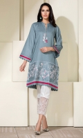Slate grey self texture cotton straight kurta with embroidery on hem, and neckline ,and pleating and scallop detail with red accents.