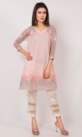 The so on trend panelled frock in soft net with delicate pastel embroidery with silver borders on hem and sleeves.