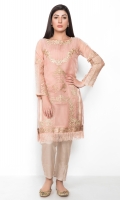 Organza shirt in a lovely tea-pink with self and gold embroidery, for that soft, understated yet chic look.
