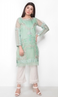 Organza shirt in a lovely sea-green with self and gold embroidery, for that soft ,understated yet chic look.